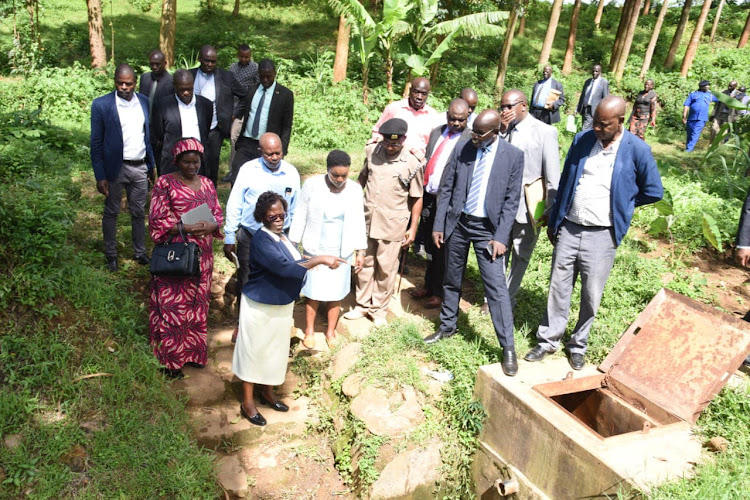 Health CS Susan Wafula accompanied by the Education PS Belio Kipsang tour Mukumu Girls High School in Kakamega county on April 5, 2023