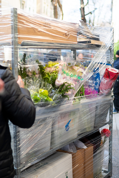 Flowers and other supplies arriving for the Duchess of Sussex’s baby shower in New York.