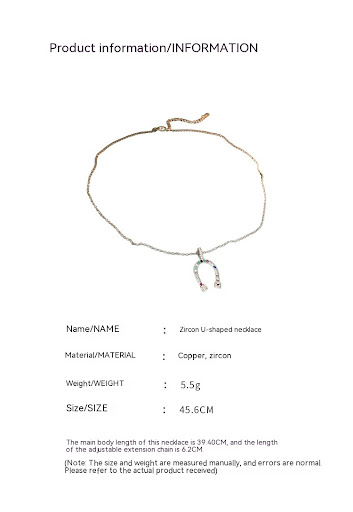Title 2, Zircon U-shaped Geometric Necklace, Light Luxur...