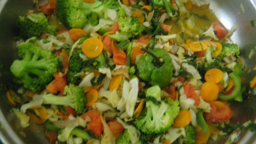 Assorted vegetables steamed with coconut milk and scotch bonnet peppers for flavour