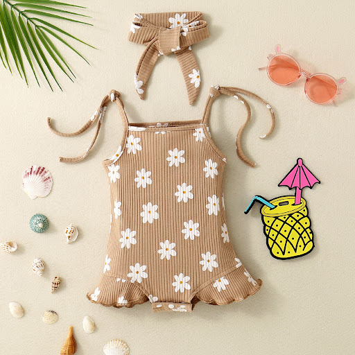 Title 4, Girls multi-color sunken stripe romper with su...