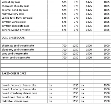 Cakes 24X7 menu 