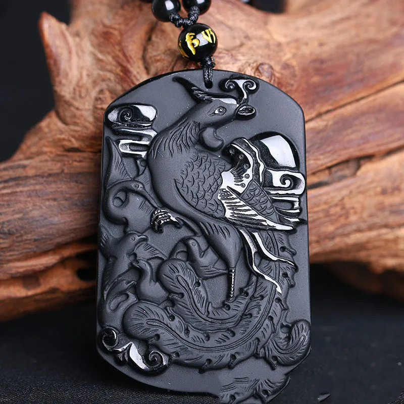 Title 1, Natuurlijke bevroren obsidiaan Zhuque hanger, P...