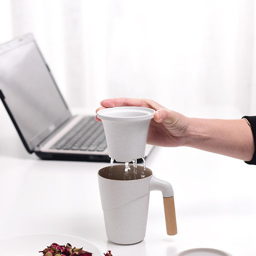Title 1, Ceramic Mug With Lid and Filter for Tea. A hous...