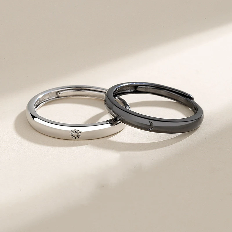 Title 5, Sun Moon Lovers Ring Black and White Metal Ring...