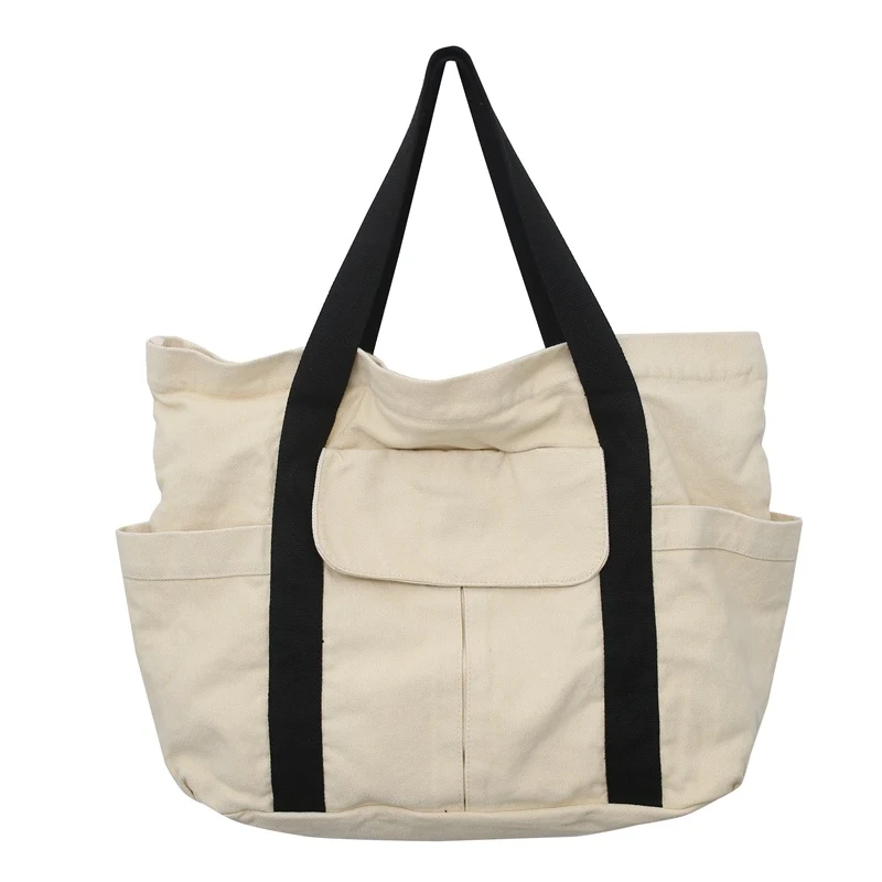 Japanese Large Capacity Solid Canvas Shoulder Bag Tote