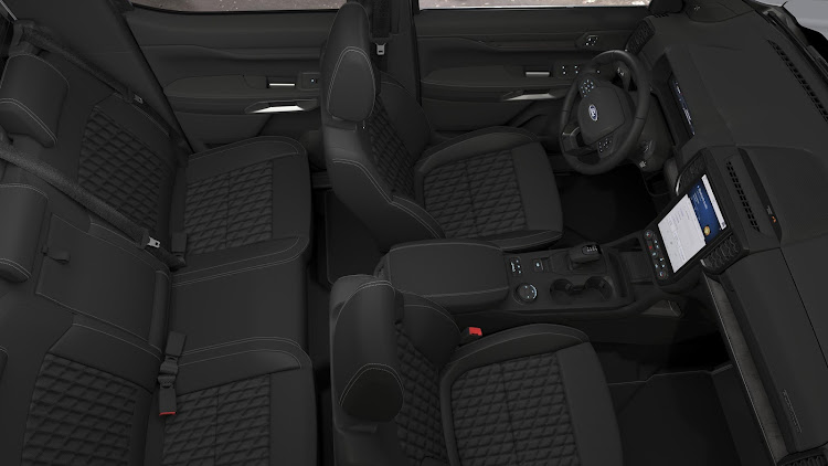 Seats are upholstered in perforated and quilted leather.