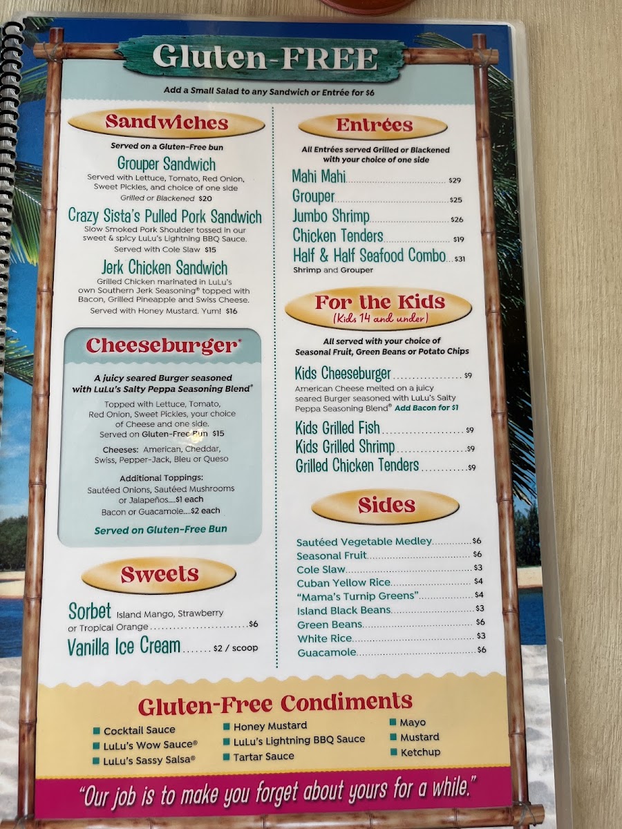 Lulu's at Homeport Marina gluten-free menu