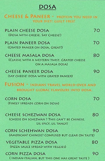 Aasa Dosa menu 