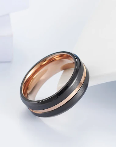 Anillo de acero titanio bicolor neg - 0