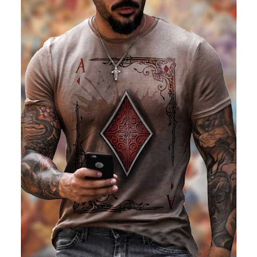 Title 6, Skull Style Poker Diamond Print Vintage MenS T...