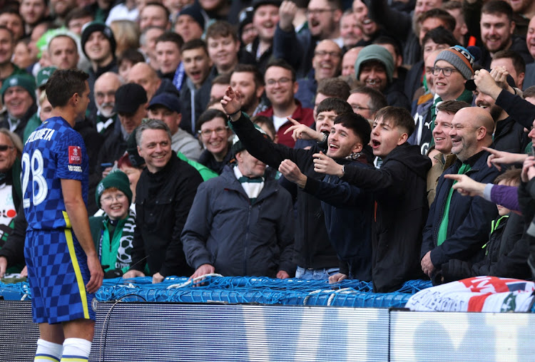 Chelsea's Cesar Azpilicueta with Plymouth Argyle fans on February 5 2022 Picture: Action Images via Reuters/Paul Childs