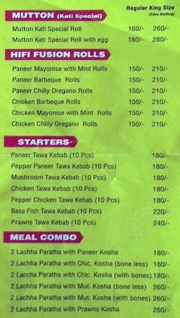 KolKata Kathi Rolls menu 