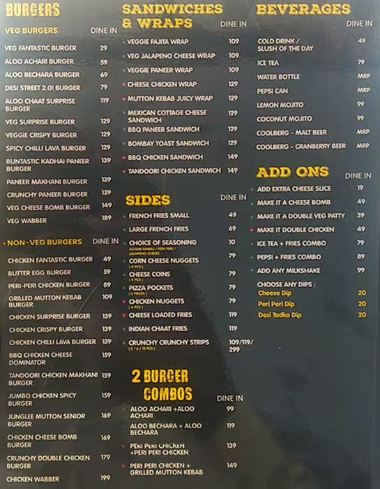 Wat A Burger - India Ka Burger menu 