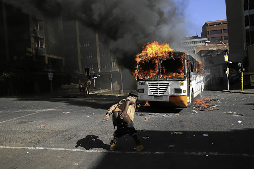 A protester expresses his dissatisfaction during the Fees Must Fall uprising at Wits University.