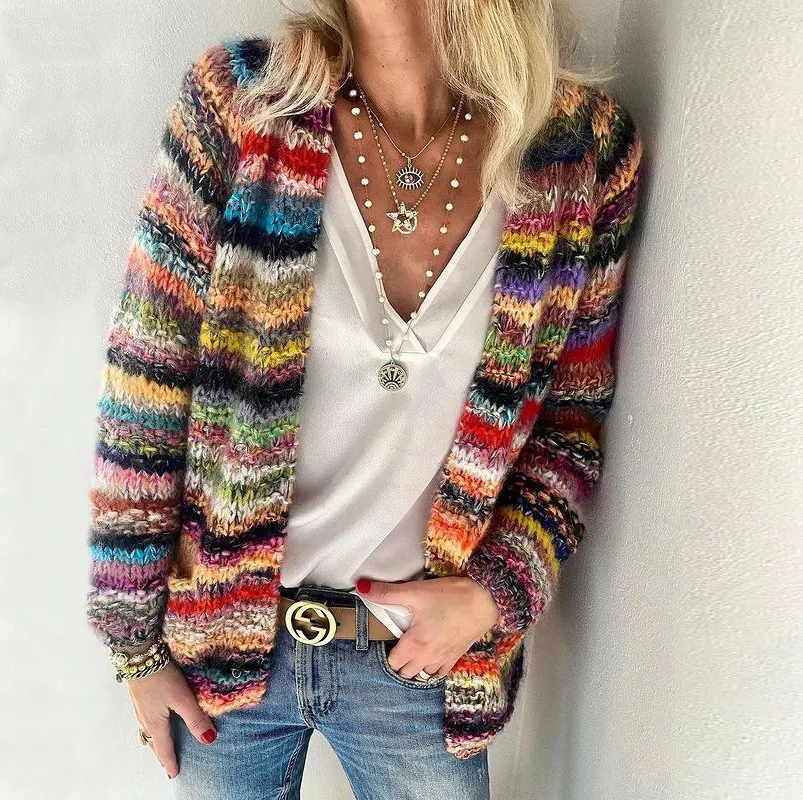 Europäischer und amerikanischer Pullover strickte Strickjacke dünner Mantel