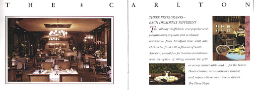 A scan of a Carlton Hotel brochure from the 1990s; the establishment once boasted 'three restaurants - each decidedly different'.