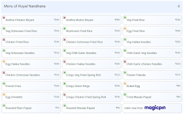 Royal Nandhana menu 