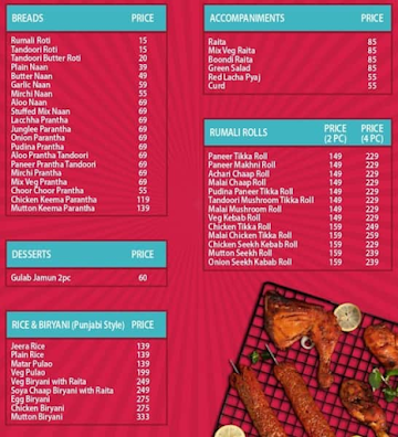 Khadak Singh Da Dhaba menu 