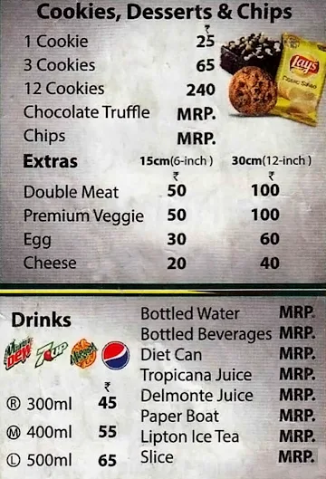 Subway menu 