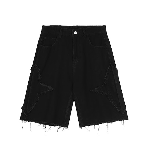 Title 3, Sharpened and washed denim shorts with torn hol...