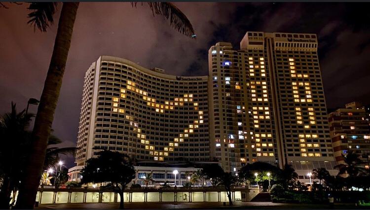 Tsogo Sun's iconic Elangeni and Maharani hotels caused a stir with it's message in lights as a symbol to unite the country during the pandemic