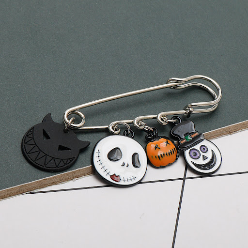 Title 3, Dripping Pumpkin Cat Ghost Skull Brooch Pin. Th...