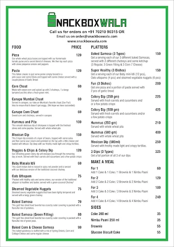 Snackboxwala menu 