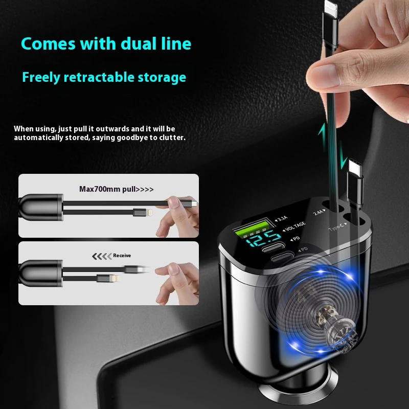 Cigarette Lighter Folding Double Flexible Wire Car Charger. Quickly and conveniently charge your devices while on the go