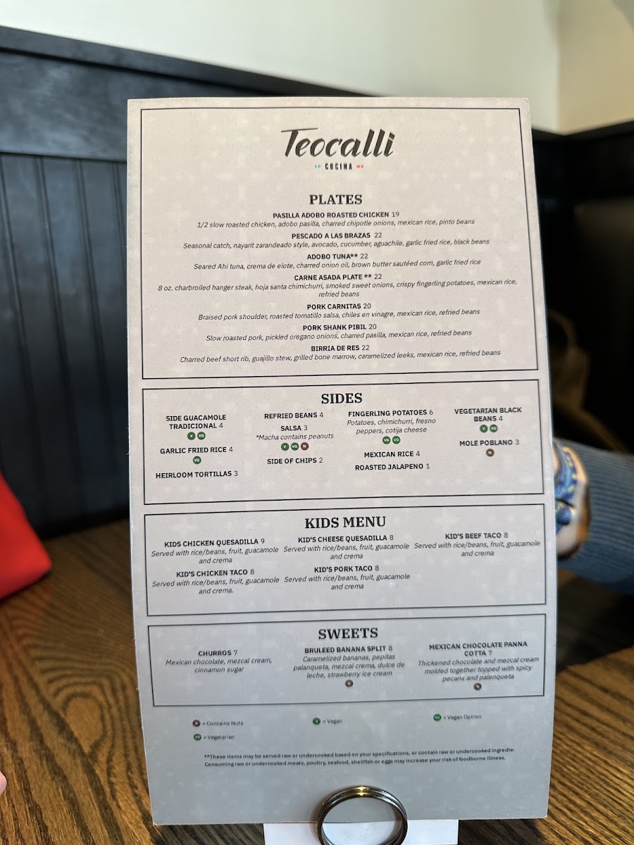 Teocalli Cocina gluten-free menu