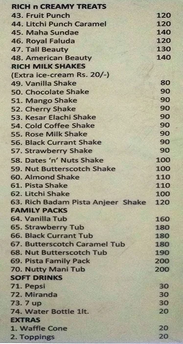 Rich n Creamy menu 