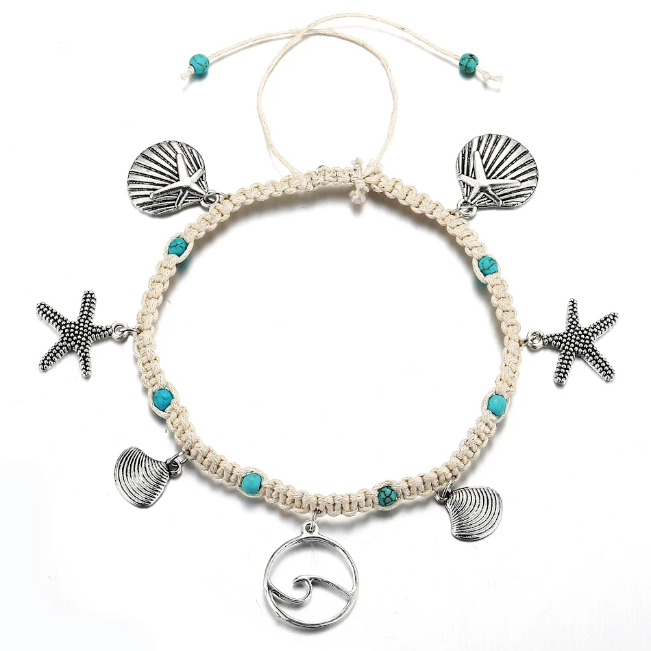 Simplicity Fußkettchen Grün Blau Seestern Damen Strand Fußschmuck Bein Kette Knöchel Armband Fuß Zubehör