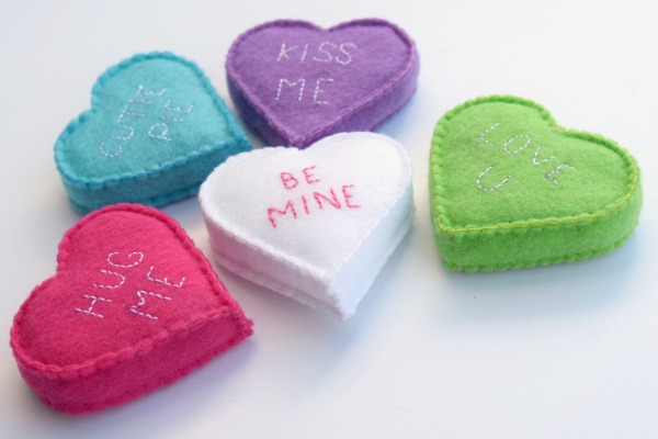 fabric conversation hearts, DIY Valentine’s Day Decorations