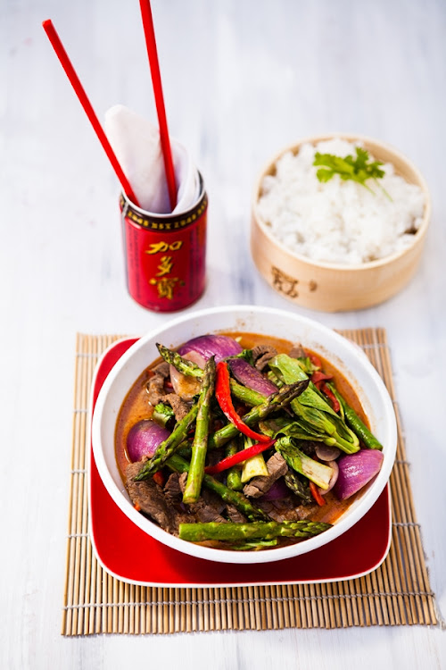 Thai red beef curry.