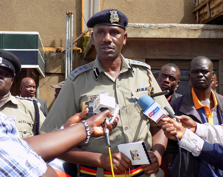 Kakamega Central police boss David Kabena at the scene where a night guard was killed