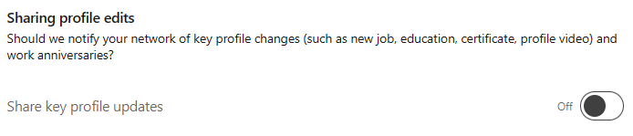 "Sharing profile edits" section on LinkedIn