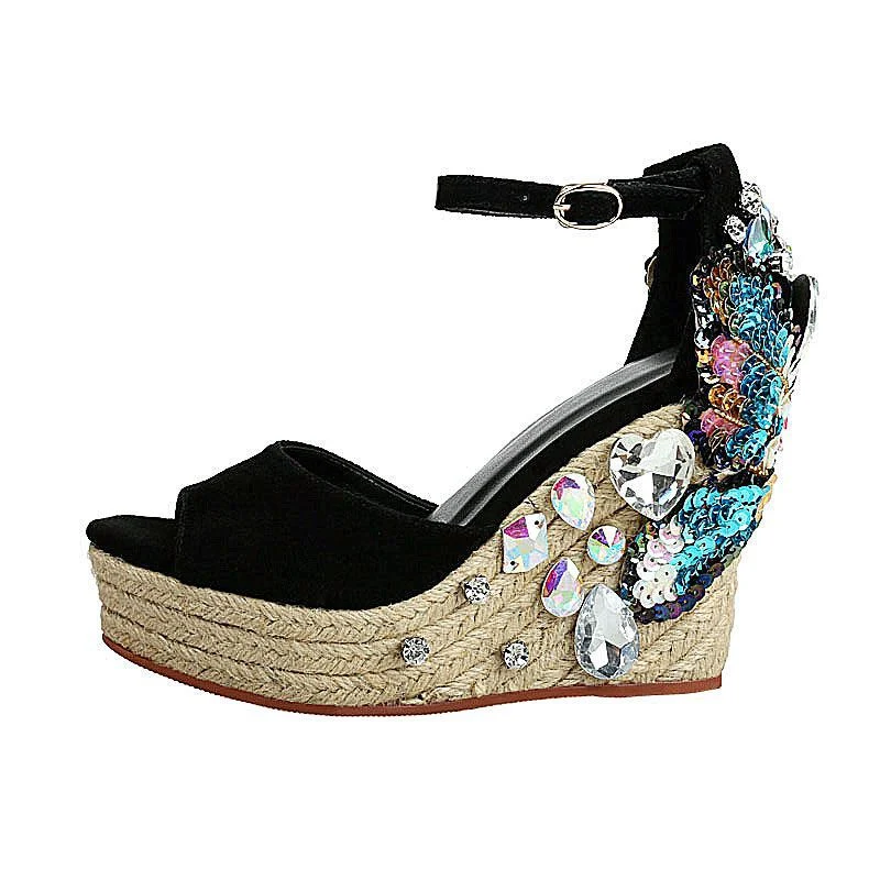 Dames sleehak sandalen met strass, zomerse high heels met vismond, fashion stijl voor een stijlvolle en comfortabele uitstraling.