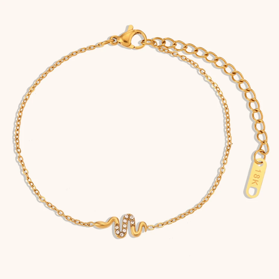 Titanium stalen ketting met 18K goud ingelegde witte zirkonia slang hanger. Elegantie en stijl voor dames.