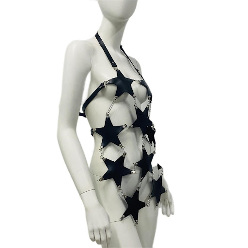 Title 5, Holographic PU leather five-pointed star dress....