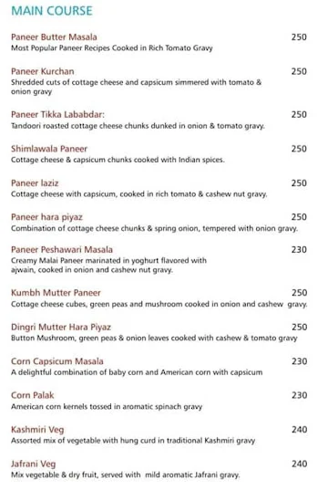 Suvarna veg restaurant menu 