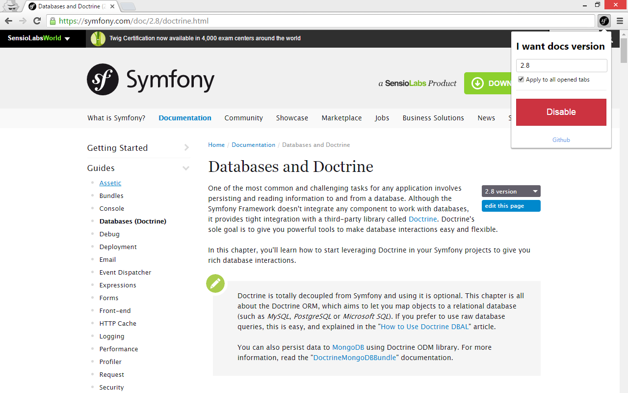 Symfony docs version changer Preview image 1