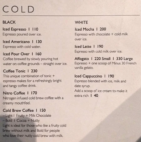 Blue Tokai Coffee Roasters menu 