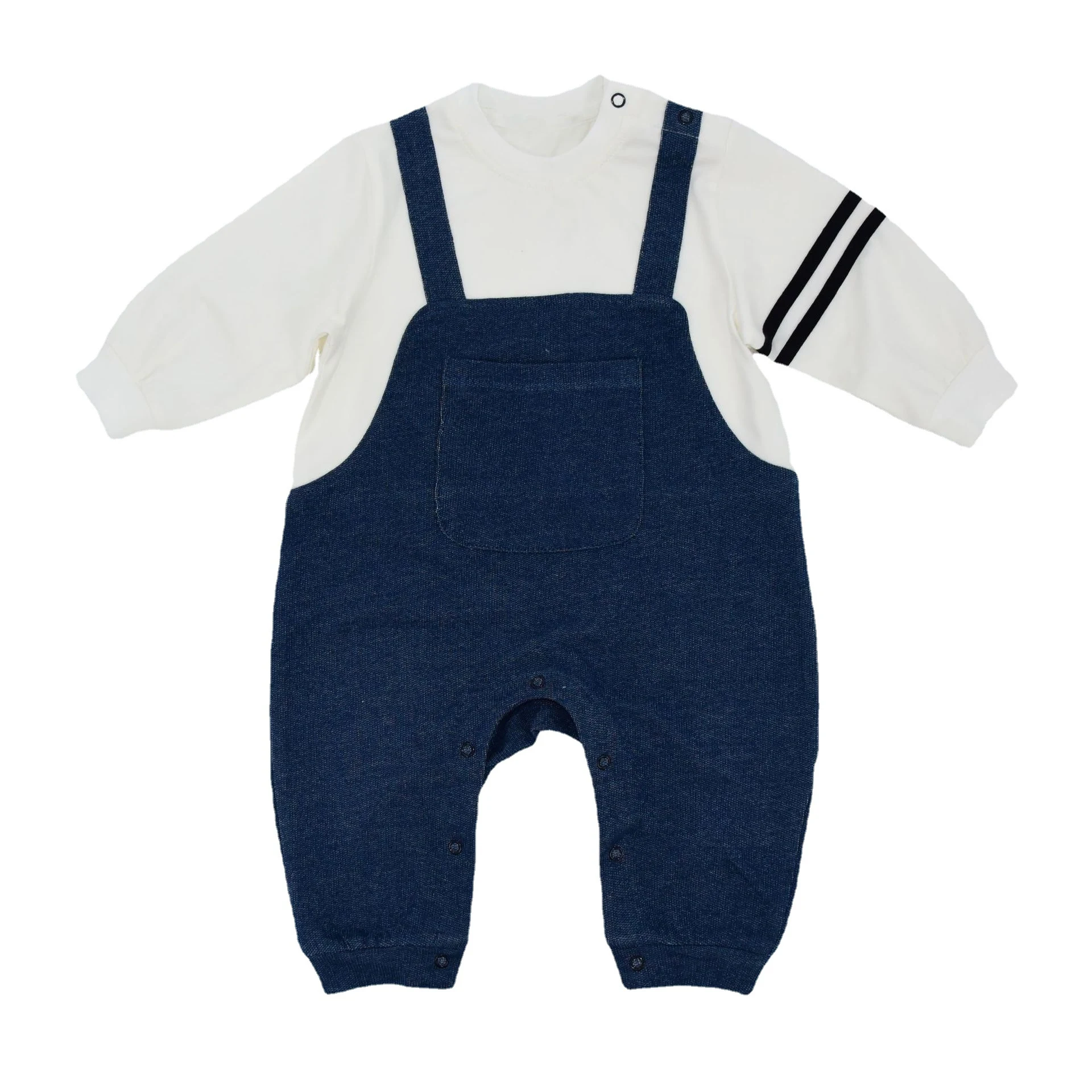 Title 5, Casual Denim Strap Fake Two-piece Stitching Jum...
