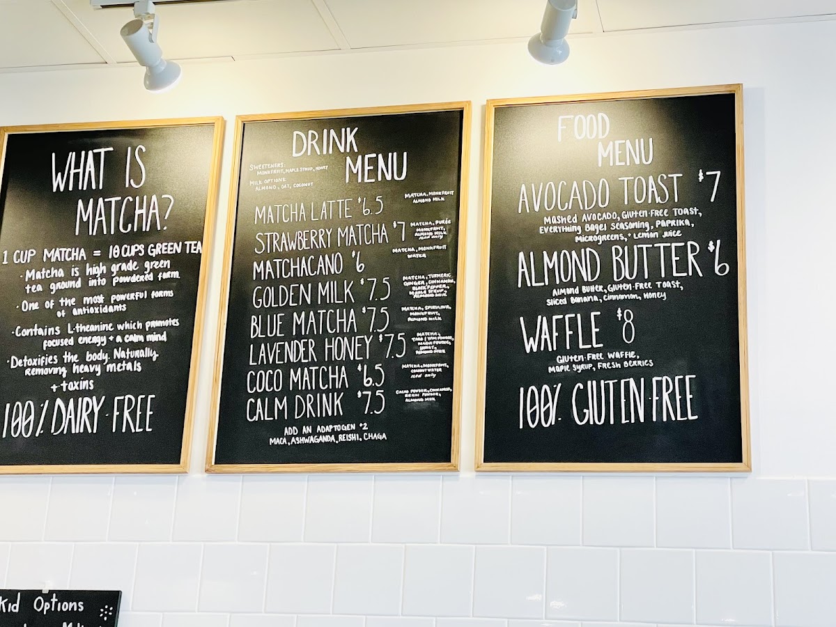 Matcha Grove gluten-free menu