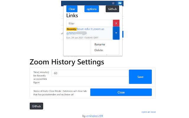 Zoom History chrome extension