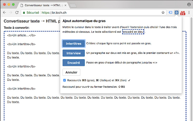 Gras automatique pour les articles