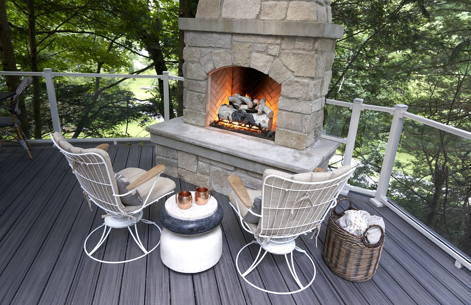 Evette Rios' outdoor fireplace with Polycor's Indiana Limestone veneer