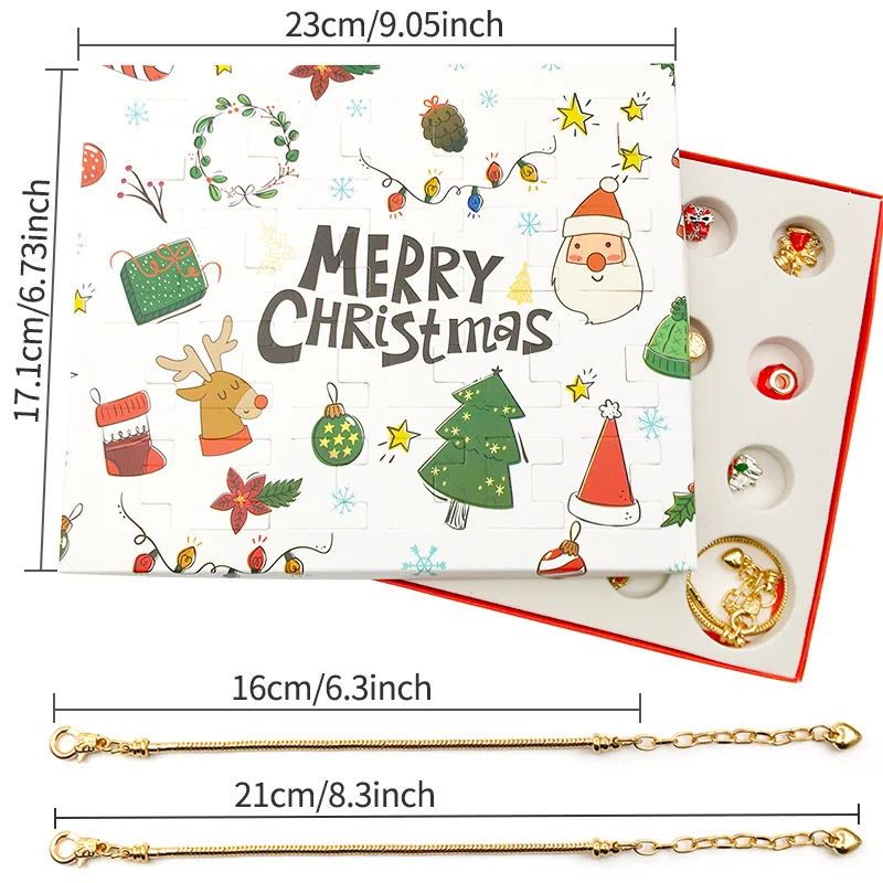Calendrier de l'Avent Créatif Bracelet Surprise Coffret Mystère Cadeau Femme Bijoux Compte à Rebours 24 Jours de Découvertes