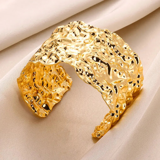 Title 23, Gold Stainless Steel Bracelet with Concave-conv...