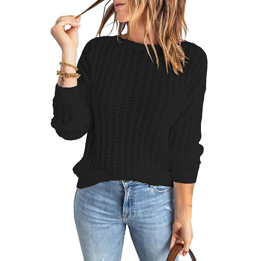 Title 3, Knitted Sweater Crew Neck Cutout Top Womens Sw...